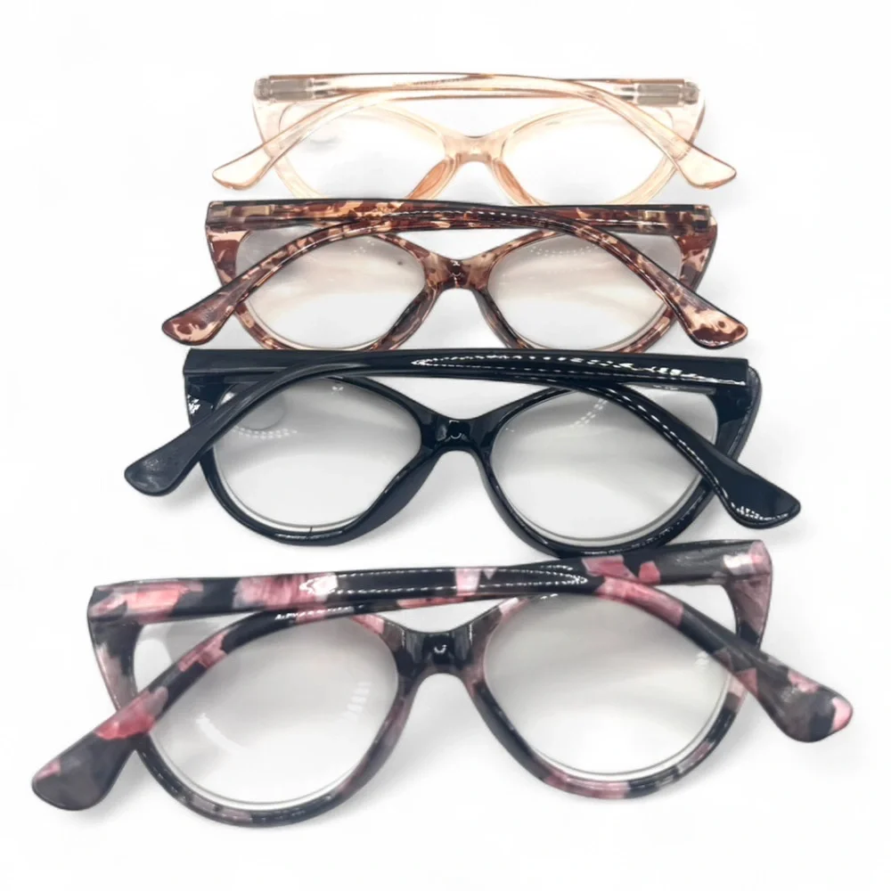 Women’s Classic Cat-Eye +4.0 Reading Glasses Multi Colors with Cases